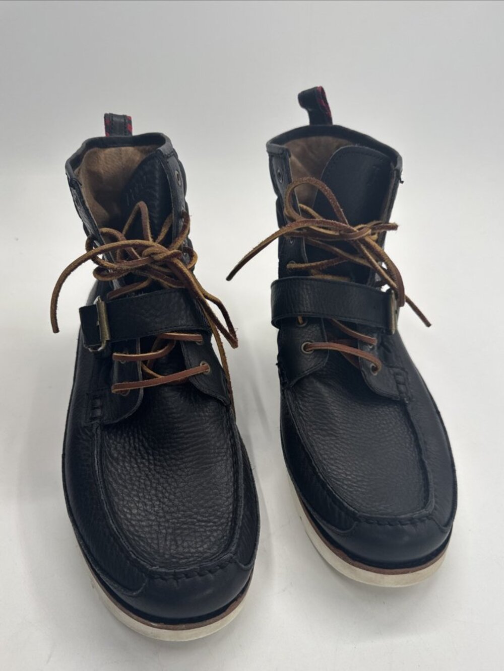 Polo Ralph Lauren Boots Men's 11 Black Leather Saddleworth Buckle Quilted Combat - Picture 5 of 12